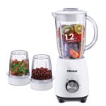 Nobel 2 in 1 Blender 1.5 Litres Jar 400W Motor Power, 2 Speeds with Pulse Function Blender with Glass Jar & Glass Grinder, LED Light NB515CR Silver & Black Color with 1 Year Warranty