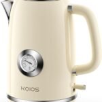 Electric Kettle, 1.8 L Hot Water Boiler Heater with Thermometer, 1500W Retro Electric Tea and Water Kettle with LED Indicator, 100% Stainless Steel, Auto Shut-Off & Boil-Dry Protection, Beige