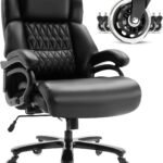 Big and Tall 400lbs Office Chair - Adjustable Lumbar Support Quiet Rubber Wheels Heavy Duty Metal Base, High Back Large Executive Computer Desk, Thick Padded Ergonomic Design for Back Pain (Black)